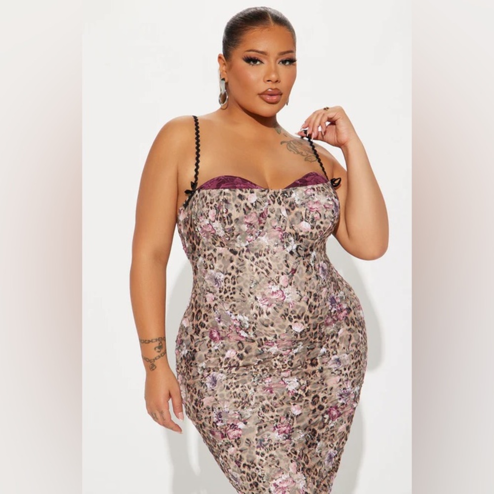 NWT fashion nova lace midi dress leopard print size 2x - Picture 2 of 3